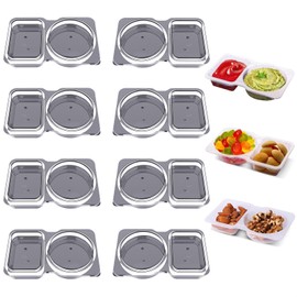 8 Pack Double Compartment Condiment Container -5.5x3.3 inches Plastic Containers with Lids for Sauces, Snacks, and Salad Dressings | Portable Snackle Box, Portion Control Food Storage Solution
