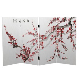 Red Lantern 3 ft. Short Double Sided Plum Blossom Canvas Room Divider