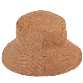 KYEYGWO Reversible Winter Bucket Hat for Women Men, Thick Corduroy Faux Fur Teddy Style Hat Solid Color Bucket Hat Winter Warm Hat Leisure Outdoor Hat, Camel