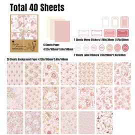 craspire Pack of 40 Vintage Flowers Scrapbook Paper Pink Rustic Origami Paper Floral Pattern Paper Single Sided Dyed Patterned Paper Decorative Craft Paper for Card Making Photo Album