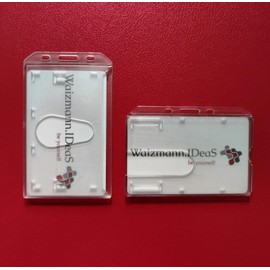 Waizmann.IDeaS® 50x Card Holder ID Card Holder Hard Plastic Polycarbonate Name Plate Thumb Push Vertical