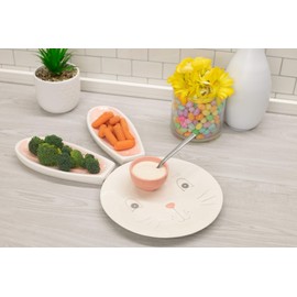 Soft Pink Bunny 4 x 9 Dolomite Platter Tray Server 3 Piece Set