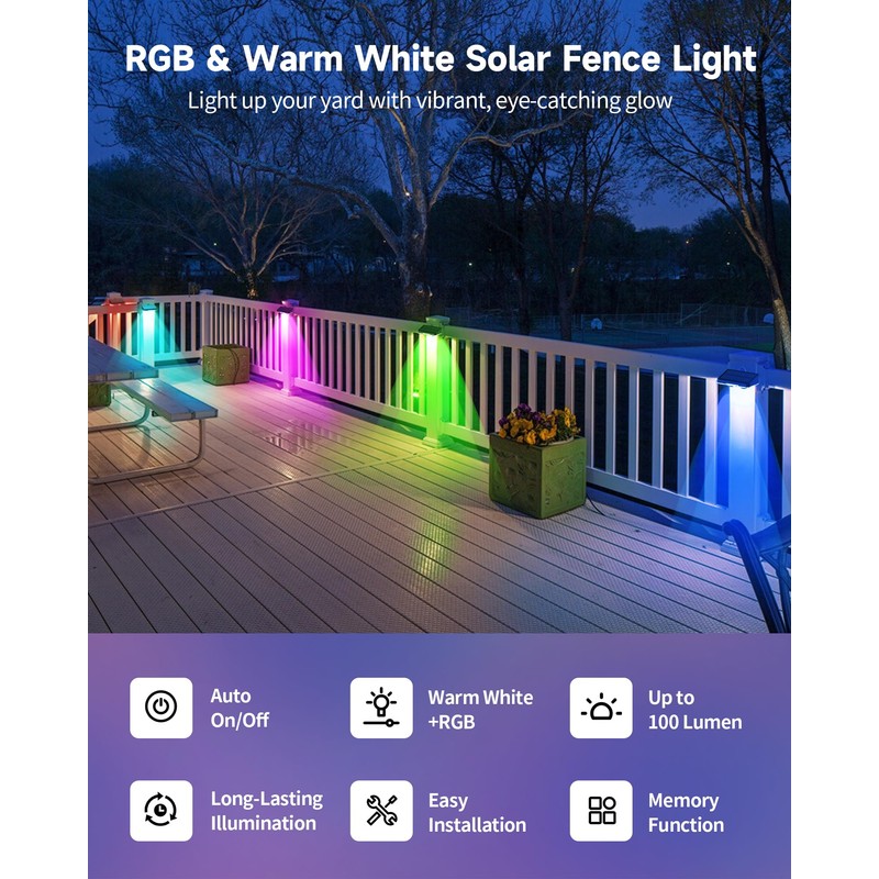 DANCINGBOAR Solar Fence Lights 16 Pack, Outdoor IP65 Waterproof LED,