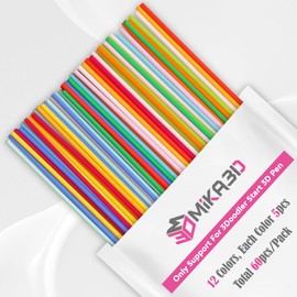 MIKA3D 12 Bright Colors 2.5mm PCL Filament Refill, Low Print Temperature Filament, Each Color 15cm x 5pc, Total 60pcs 900cm PCL Filament by MIKA3D