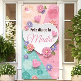 Buxiuer Feliz Dia De La Madre Door Cover Banner Spanish Happy Mother's Day Decoration I Love You Mom Home School Indoor Outdoor Decor