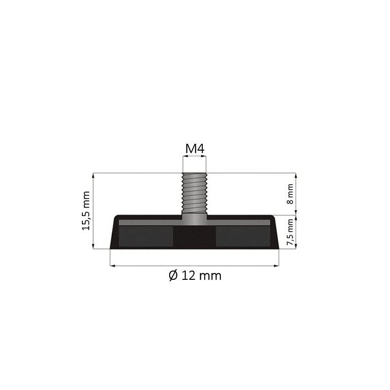 Strong magnetic system neodymium diameter 12 mm rubberised with thread