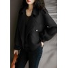 utcoco Women Cropped Wool Coats Notched Lapel Pea Coat Open