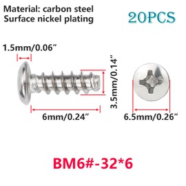 Ctyjia 20 PCS Phillips Pan Head Screws, BM#6-32x6mm Computer Screw, Phillips Round Head Screws for Motherboard Standoffs, Hard Drive
