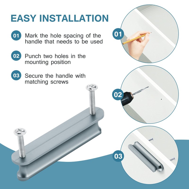 Mynoozi 10 Pack 80mm Long (64mm Hole Centre) Kitchen Cabinet