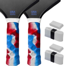 Fjalljós Pickleball Paddle Grip 2 Pack - 5.25" Enhanced Grips for Pickle Ball Grips with Vibration Reduction & Finger Support (Red/Blue)