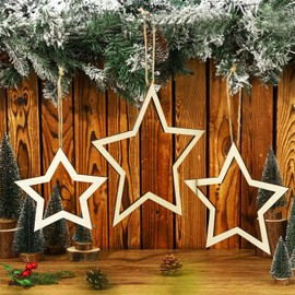 Suzile 3 Pcs Star Nursery Wall Decor Boho Nursery Decor Neutral Hanging Wooden Stars Wooden Ramadan Ornaments Crafts Star Decor for Nursery Bedroom Decor
