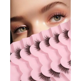 Half Lashes Cat Eye 14MM Corner Lashes False Eyelashes Natural Look C Curl Wispy Half Eyelashes 3/4 Lashes with Thin Cotton Band Soft Eyelash Pack Siligli 7 Pair