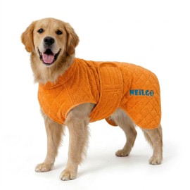 NEILGO Fast Drying Double-Layer Dog Robe, 720g Heavyweight Dog Bathrobe, Super Absorbent Dog Towels for Drying Large Dogs, Bamboo Cotton Warm Dog Pajamas, Orange
