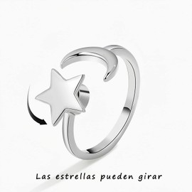 Anillo de Mujer TREE NEST Anillo Ajustable Diseño de Estrellas y Luna para Mujer, Anillo de Boda Anillo de Promesa Regalo Ideal para Mujeres Color Oro/Plata Tamaño Universal
