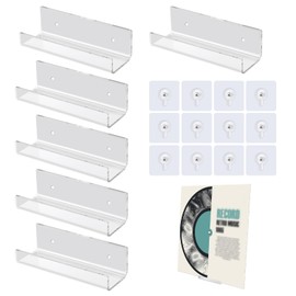 6pcs Vinyl Record Shelf Wall Mount, with 12pcs Nail-Free Screw Stickers Acrylic Album Record Holder Clear Vinyl Record Stand Display Racks for Album Covers Home Decor Office