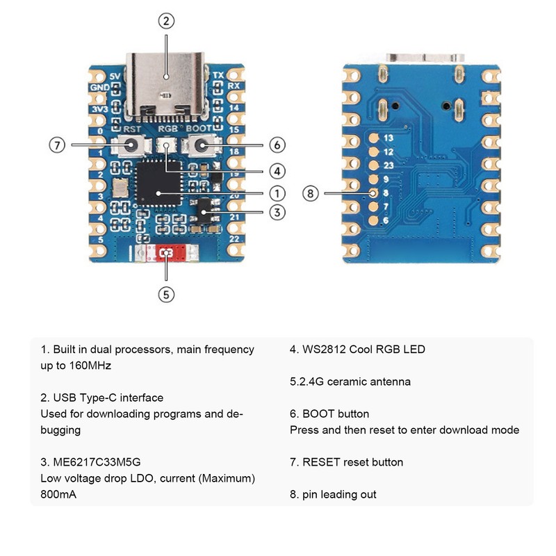 for ESP32 C6 Mini Development Board 2.4GHz WiFi 6 BLE