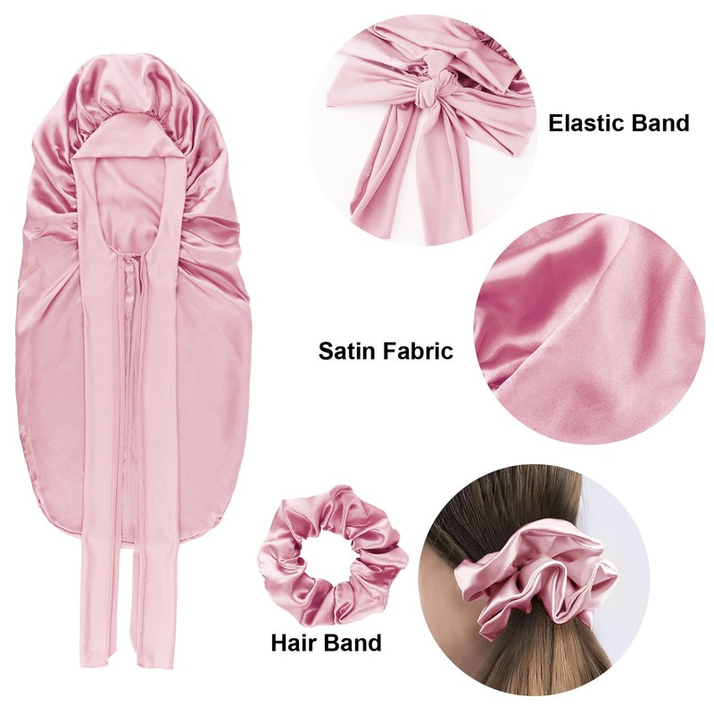 DRESHOW Long Satin Braid Cap for Women Silk Hood for
