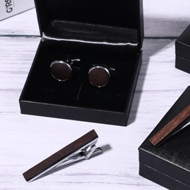 Avaner Men's Tie Clip Cufflinks: 3 Pcs Wooden Metal Tie bar Cufflink Set for Men