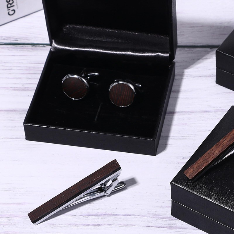 Avaner Men's Tie Clip Cufflinks: 3 Pcs Wooden Metal Tie