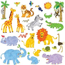 DECOWALL DW4-1513n Jungle Animals Kids Wall Stickers Decals Peel and Stick Removable for Nursery Bedroom Living Room Art murals Decorations