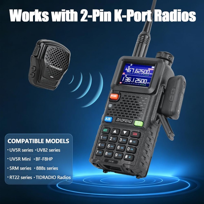 TIDRADIO Wireless Speaker Mic with Programmer Adapter,for 2-Pin K-Port GMRS/Ham