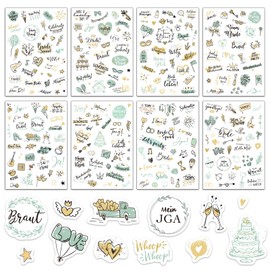 BETESSIN JGA Sticker Guest Book Sticker Hen Party Decoration Sticker Wedding Photo Album 300+ Designs Scrapbooking Sticker Eucalyptus Green Photo Book Bullet Journal Sticker in German