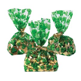 Fun Express Cellophane Shamrock Bags (12 pack) St. Patrick's Day Party Supplies