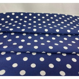 Unbranded White Polka Dot Print on Navy Blue Cotton Polyester Blend Fabric 60" by yard