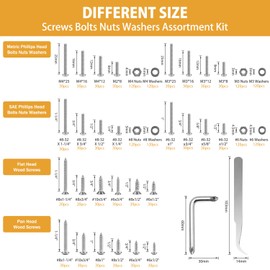 VIGRUE 1,760PCS Screws Bolts Nuts Washers Hardware Assortment Kit (28 Common Sizes SAE&Metric, Nuts, Bolts, Washers & Screws)