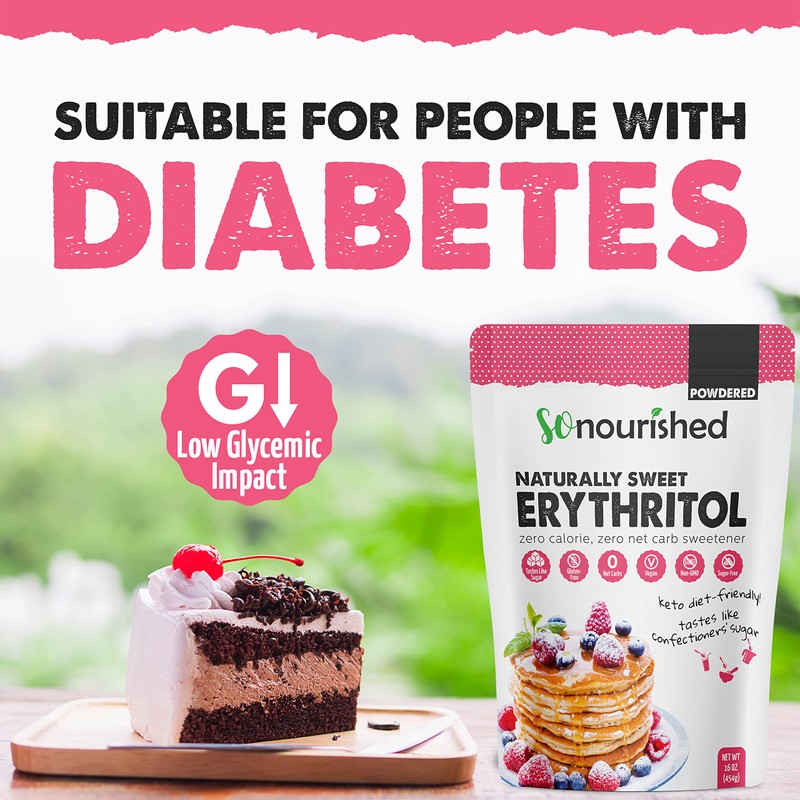 So Nourished Powdered Erythritol Sweetener - 1:1 Sugar Substitute, Keto