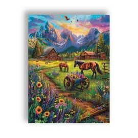 Ginfonr DIY 5D Diamond Art Kit for Adults, Landscape with Horses, Diamond Painting, 12 x 6 cm, Traditional Style, Not Foldable