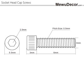 MewuDecor M3 x 6mm Socket Head Cap Screws, Stainless Steel 18-8 (304), Allen Socket Drive, Full Thread, Bright Finish, 50 PCS