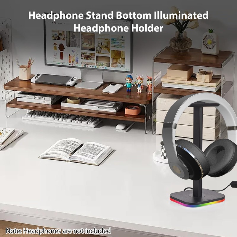 FUNFANG Headphone Stand Bottom Illuminated Headphone Holder RGB Light for