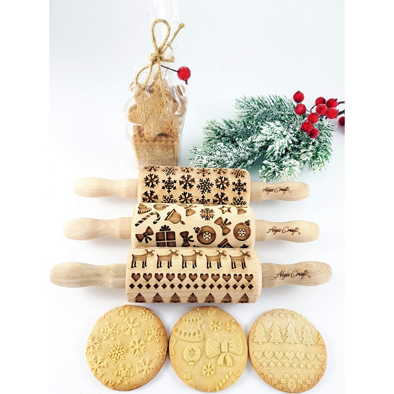 Christmas Set of 3 Children's Rolling Pin for Homemade Pastries.