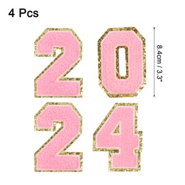 sourcing map 4pcs Glitters Chenille Number Patches 8.4cm / 3.3" Iron-On Embroidery Numbers for Team Uniforms Sports T-Shirts Hats Bags (Pink, Number 2024)