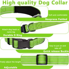 Seyezo Refective Dog Collar, Soft Neoprene Padded Pet Collar for Small, Medium, Large Dogs, Adjustable Puppy Collars with Quick Release Buckle, Safe Breathable Nylon Dog Collars for Puppies(Green,XS)