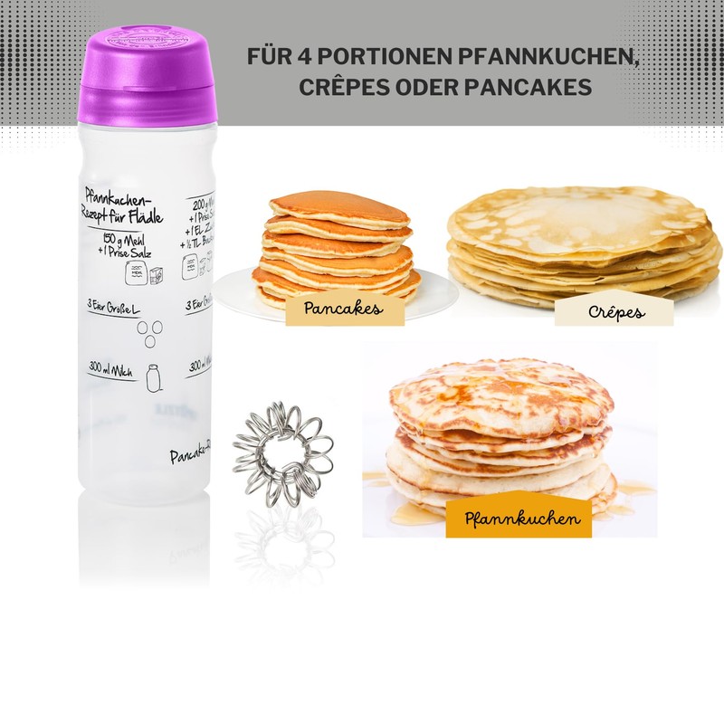 875 ml Pancake Shaker (Purple) with Recipe Print for Pancakes,