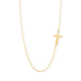 14k Real Gold Cross Necklace for Women | Crucifix Necklaces in 14k Gold | Sideways Cross Pendant Necklaces | Dainty Religious Jewelry for Women | Gift for Birthday, 18"