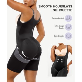 SHAPELLX Womens Fajas Colombianas Butt Lifting Bodysuit Shorts Shapewear Tummy Control Invisible Body Shaper (Black X-Large)