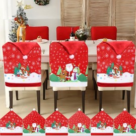 BBLTIFF Christmas Chair Covers, Set of 6, Christmas Chair Covers, 60 x 50 cm, Christmas Chair Covers, Covers for Chairs, Santa Hat Chair Cover, for Christmas Table Decorations (2 Patterns)