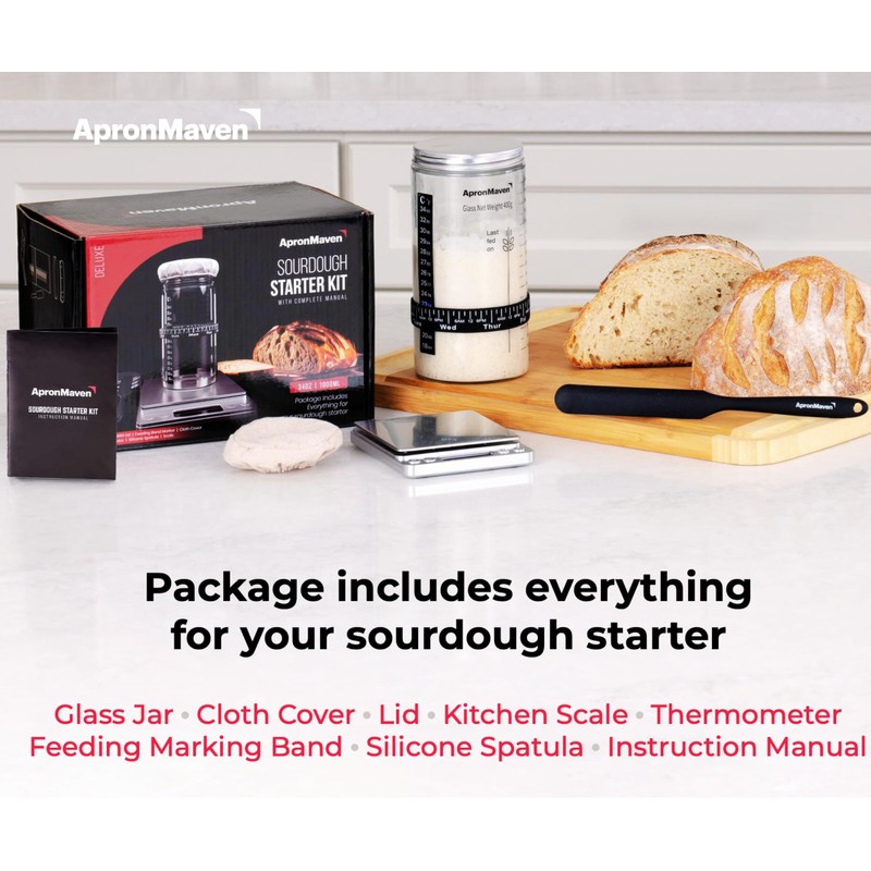 Complete Sourdough Starter Kit – Glass Jar with Lid, Kitchen