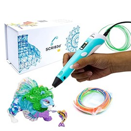 SCRIB3D P1 - Bolígrafo de impresión 3D con visualización, incluye bolígrafo 3D, 3 colores de inicio de filamento PLA, libro de plantillas + guía de pr