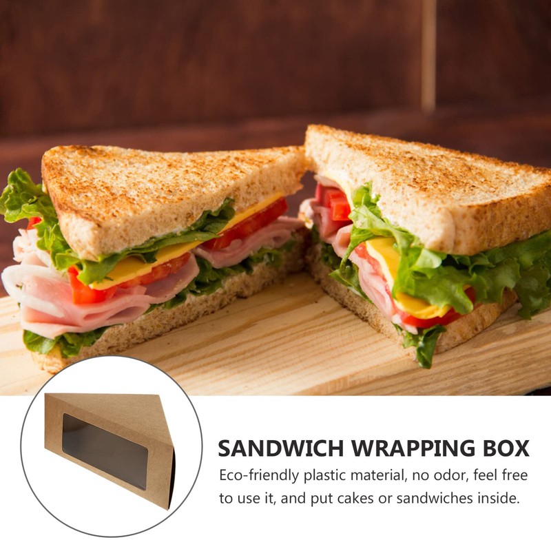 Yardwe 50pcs Triangle Sandwich Boxes with Window Kraft Paper Sandwich