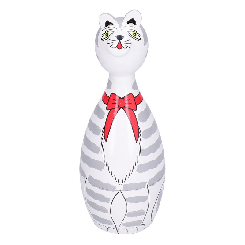 5Pcs Nesting Dolls Kit Innovative Cartoon LongNecked Cat Ornament Wooden
