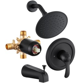 FROPO Black Tub Shower Faucet Set with (Valve Included) - 6 Inch Shower Head and Handle Set Matte Black, Tub and Shower Trim Kit with High-Pressure Rain Shower Head and Tub Spout