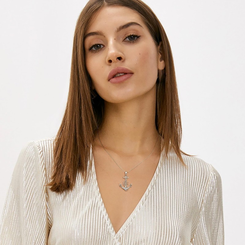 AINUOSHI Anchor Necklace - Moissanite Diamond Nautical Anchor Necklace Solid