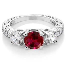 Gem Stone King 3.41 Ct Round Red Created Ruby Women's Ring (Available In Size 6,7,8)