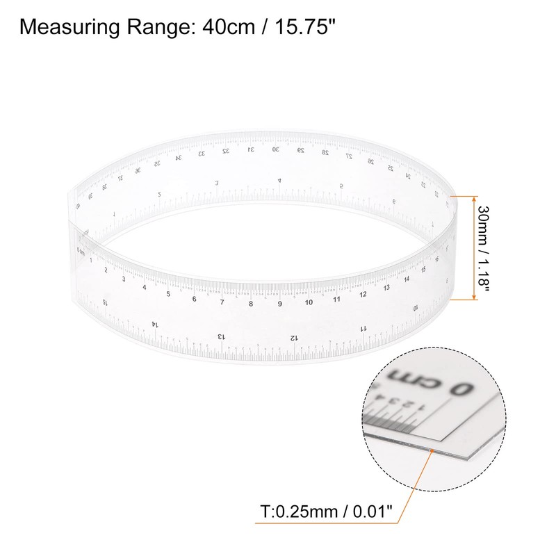 HARFINGTON Film Flexible Ruler 16 Inch 0.5mm Scale PET Plastic
