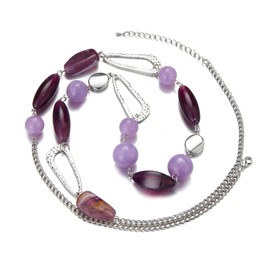 FULU AUTUMN Long Silver Beaded Necklace for Women Chain Necklace with Shell Crystal Pearl Beads Fashion Jewellery Gifts for Girlfriends(07-Purple)