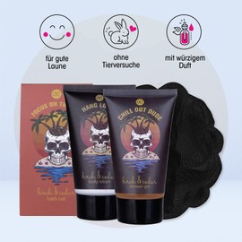 accentra Good Vibes Only Bath & Shower Set, Birch & Cedar Fragrance, Gift Set for Relaxation for Men for Birthday or Christmas, 5-Piece Wellness Gift & Care Set with Decorative Bathtub